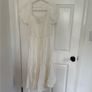 White Square Neck Puff Sleeve Maxi Dress